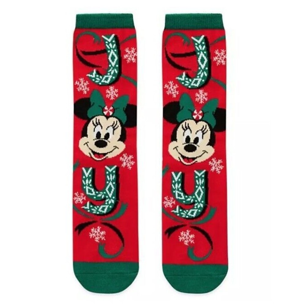 Disney Parks Adult Christmas Minnie Mouse JOY Socks One Size  NWT